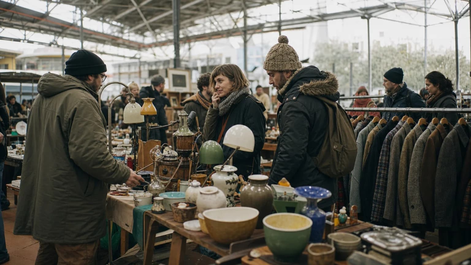 Sellers and buyers at a covered market